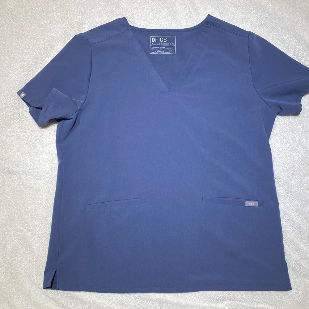 Figs Women's Blue V-Neck Scrub Top